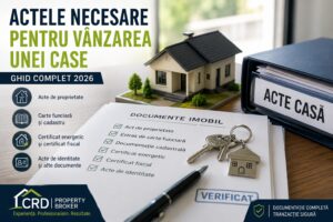 Documente necesare pentru vânzarea unei case: act de proprietate, extras de carte funciară, documentație cadastrală, certificat energetic și certificat fiscal, alături de macheta unei case și cheile locuinței.