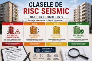 Ilustrație despre clasele de risc seismic RS I, RS II, RS III și RS IV aplicabile clădirilor și apartamentelor din România.