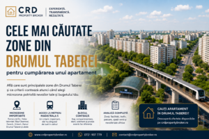 magine ilustrativă cu zone rezidențiale, metrou și blocuri din Drumul Taberei, reprezentând principalele criterii pentru alegerea unui apartament în cartier.